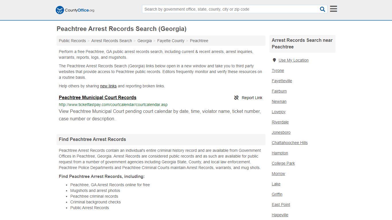 Arrest Records Search - Peachtree, GA (Arrests & Mugshots) - County Office