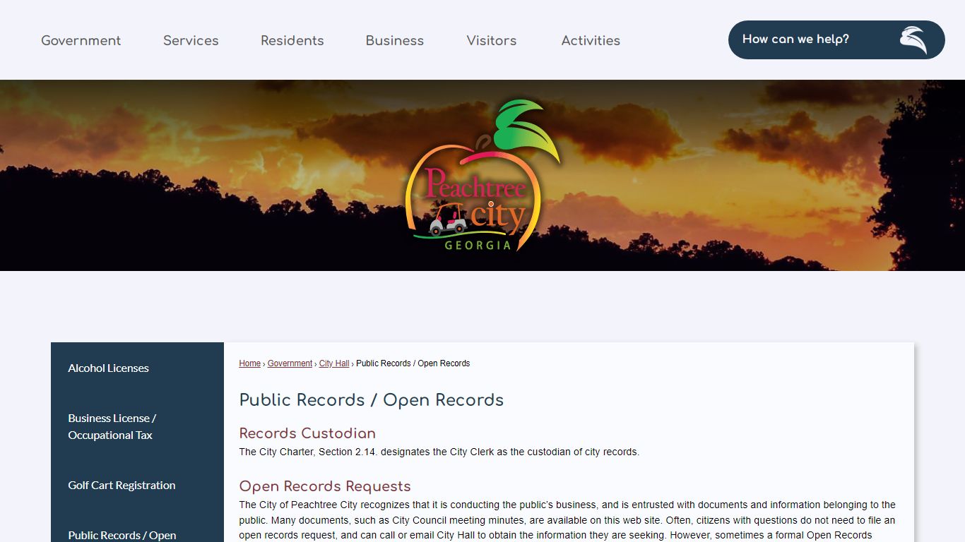 Public Records / Open Records | Peachtree City, GA - Official Website