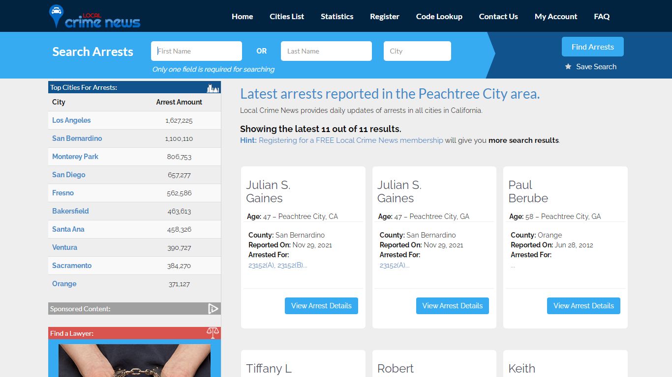 Peachtree City California Arrest Records | Local Crime News